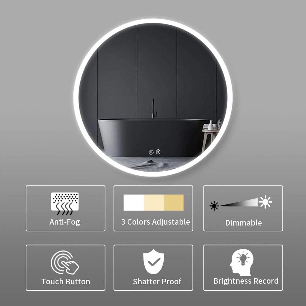 Giving Tree Round Frameless Bathroom Vanity Mirror with LED Light - Image 7