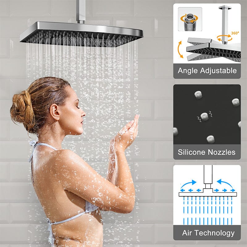 Shower Set 14" Rectangular Ceiling Shower Head with Hand Shower - Image 22