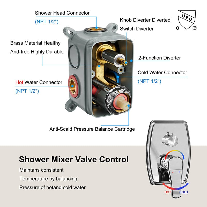 Shower Set 14" Rectangular Ceiling Shower Head with Hand Shower - Image 25