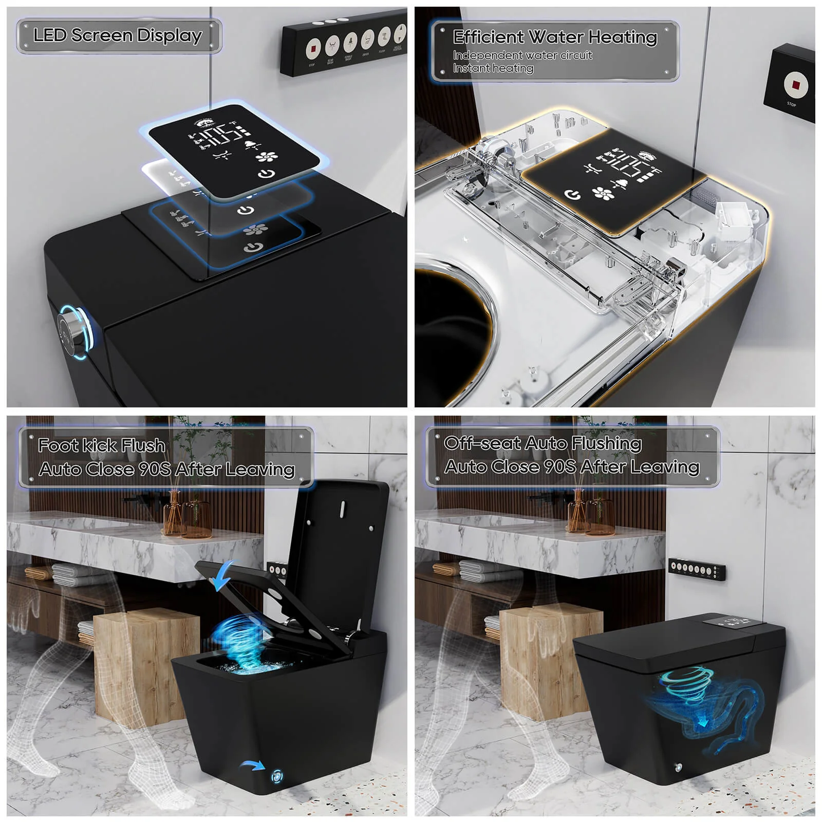 Giving Tree Smart Square One-Piece Floor Toilet with Remote Control and Automatic Cover - Image 8