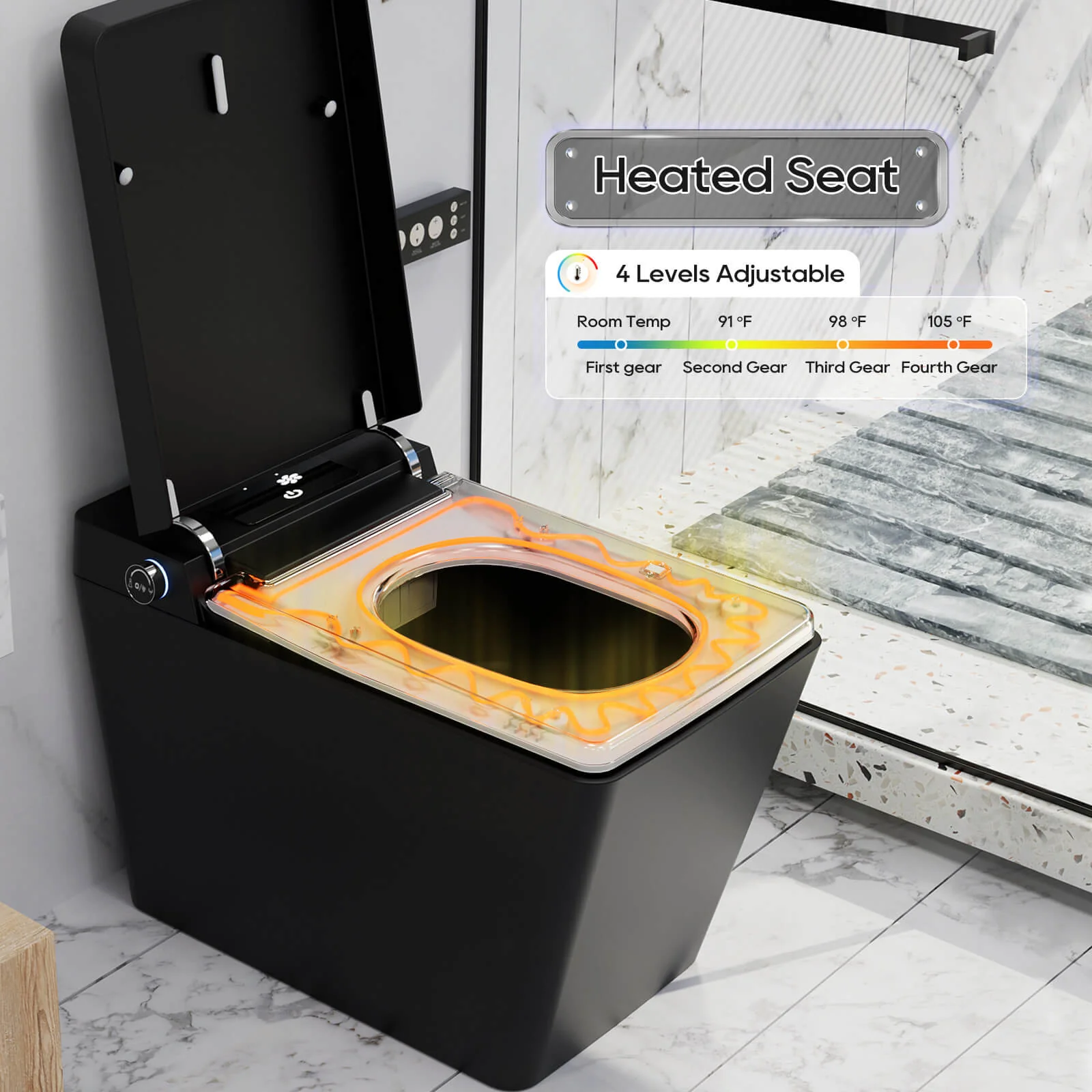 Giving Tree Smart Square One-Piece Floor Toilet with Remote Control and Automatic Cover - Image 9