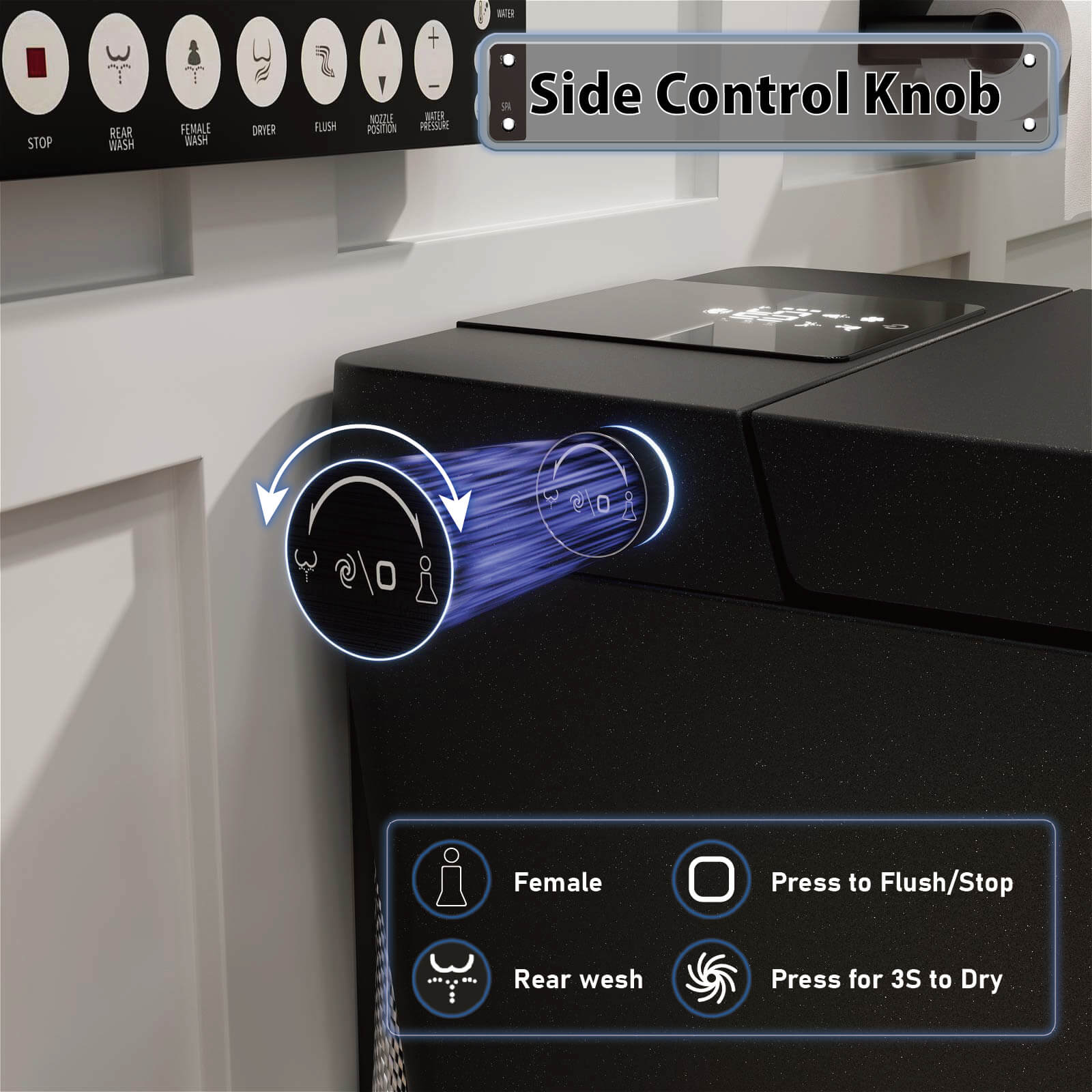 Square Smart Bidet Toilet with Water Tank, Radar Sensor, Heated Seat, Drying Function - Image 10