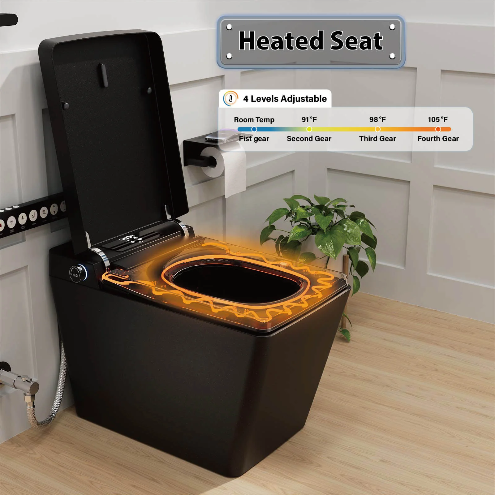 Square Smart Bidet Toilet with Water Tank, Radar Sensor, Heated Seat, Drying Function - Image 8