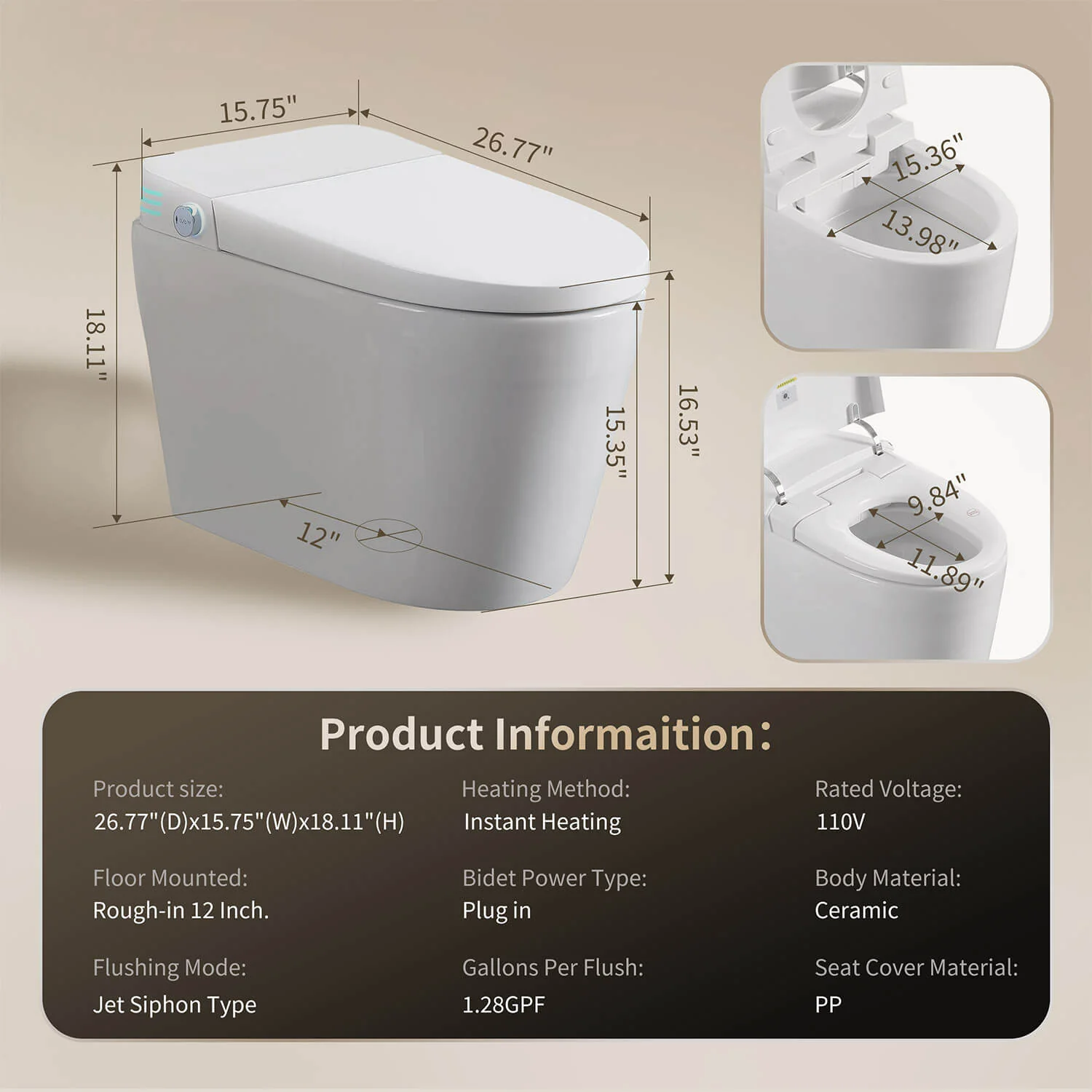 Tankless Smart Bidet Toilet with Instant Heating, Auto Open & Close Lid – Black LED Screen - Image 10