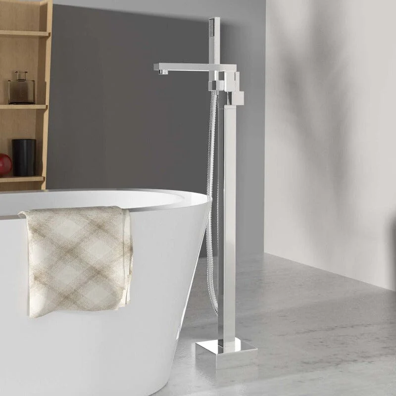 33'' Silver Independent Freestanding Tub Filler Faucet Square Shower Head - Image 3