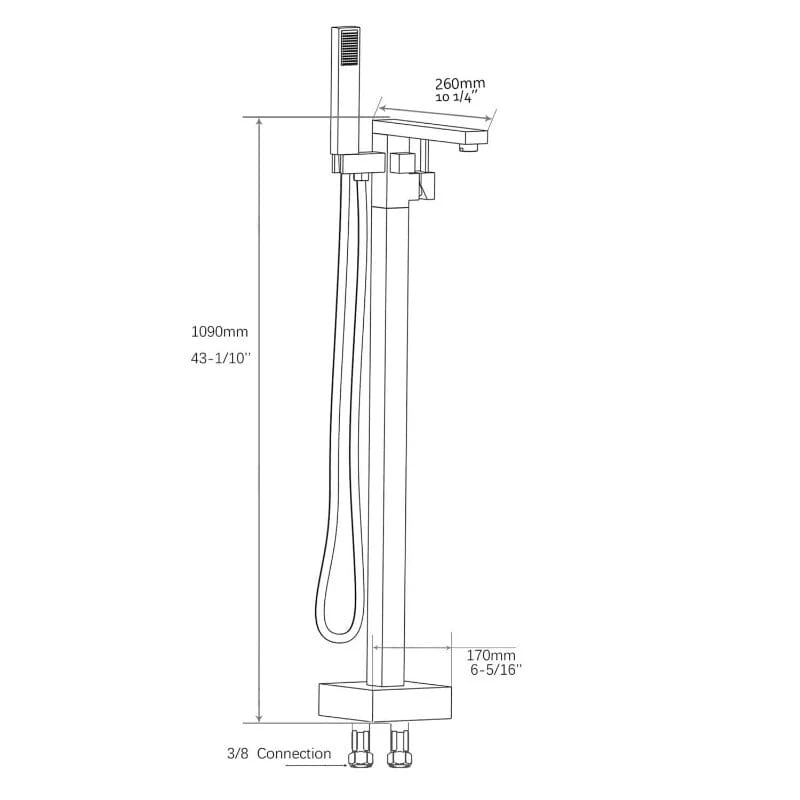 33'' Silver Independent Freestanding Tub Filler Faucet Square Shower Head - Image 6
