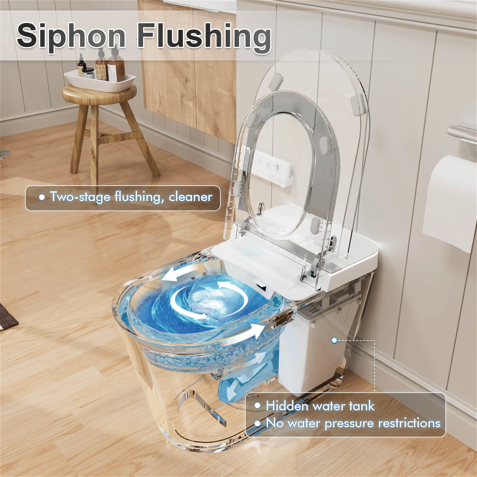 Touchless Auto Flushing Smart Toilet with Ambient Light & Water Tank - Image 7
