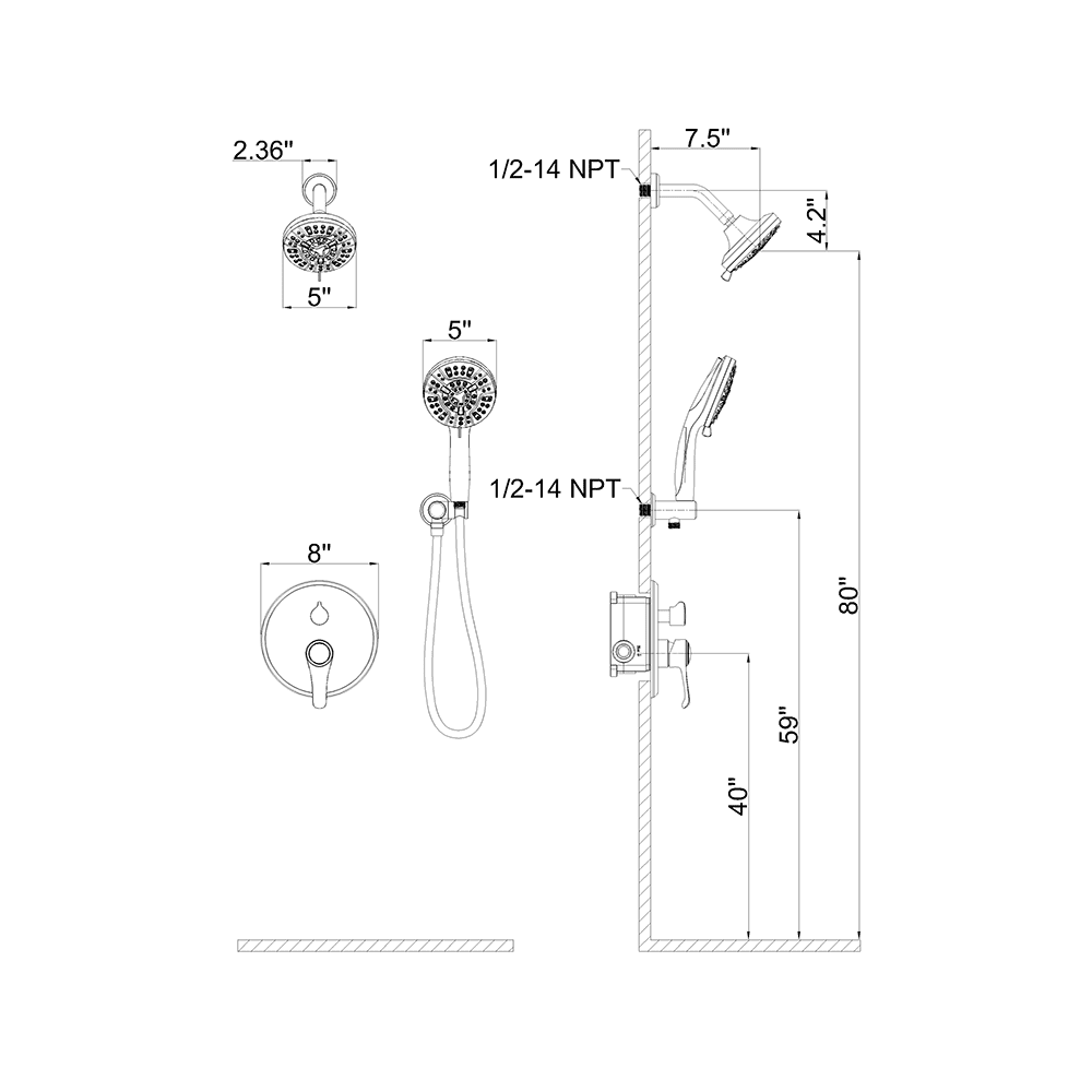 Wall Mounted 14 Spray High Pressure Shower Head and Hand Shower - Image 48
