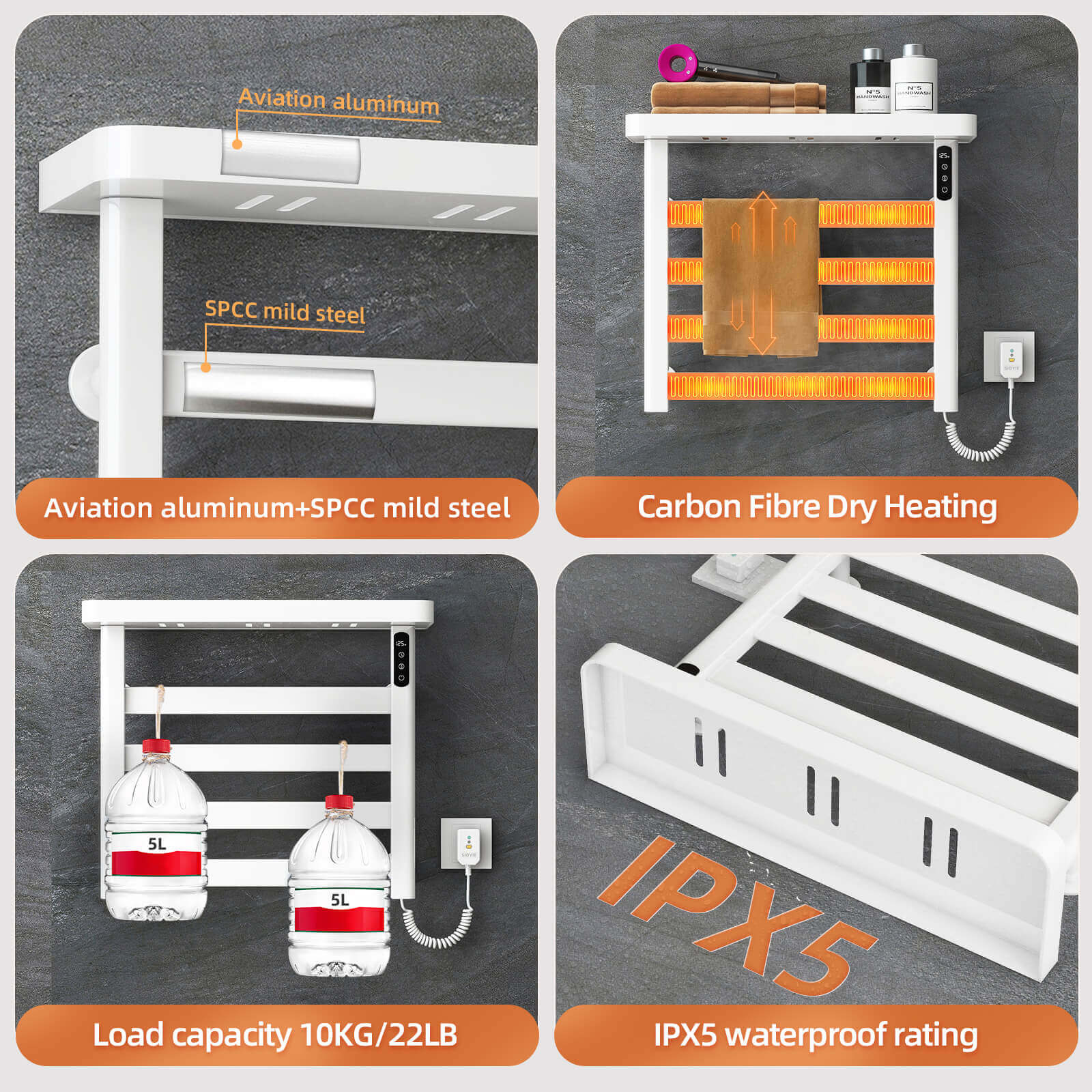 White Plug-In Heated Towel Rack - Image 6
