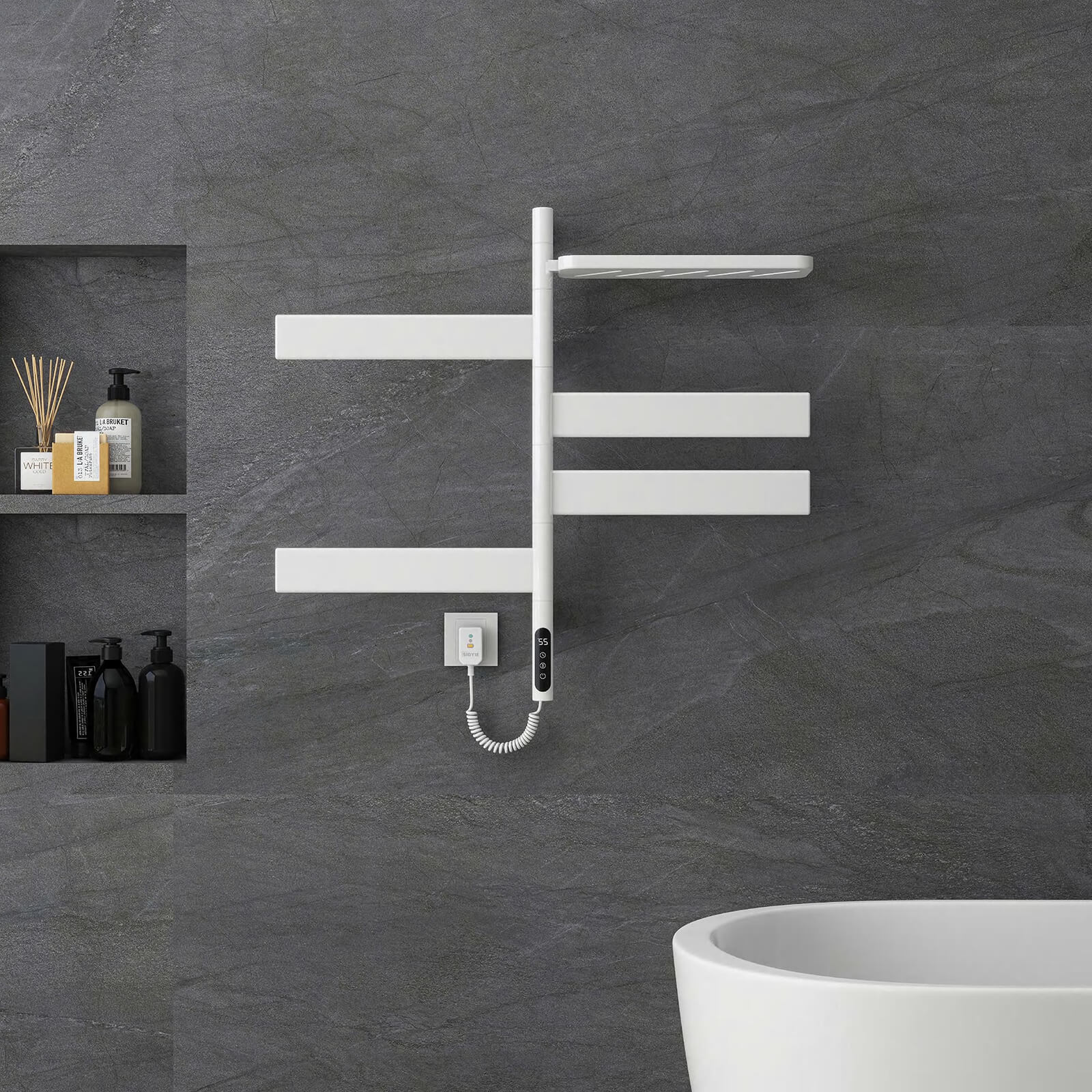 White Smart Towel Warmer with Timer Function - Image 4